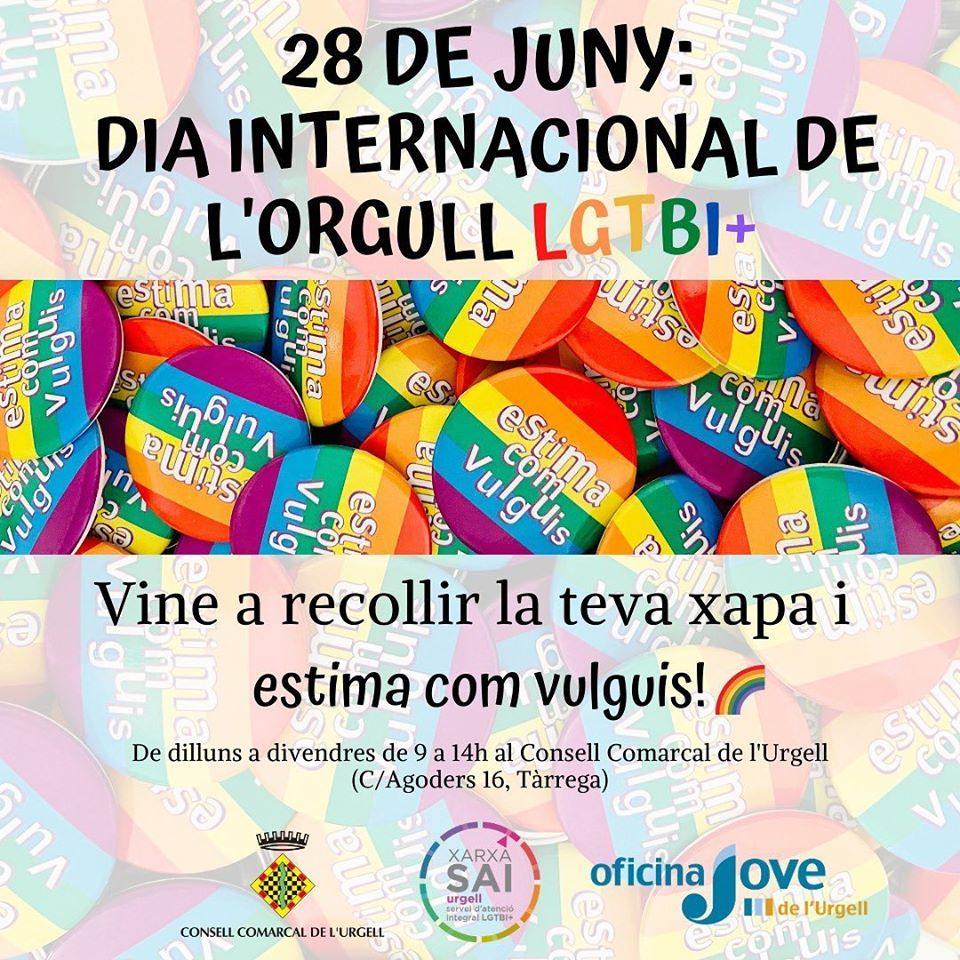 28 de juny: Dia Internacional de l'Orgull LGTBI+ El SAI (Servei d'Atenció Integral LGTBI+ de l'Urgell)