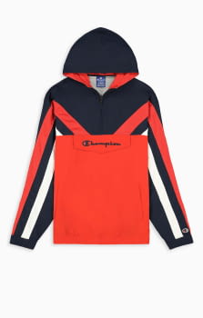 Half zip-up colour block and stripe hooded track jacket