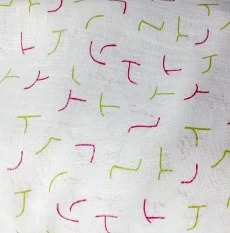 Tela Visillo lino blanco detalles verde y rosa - 2