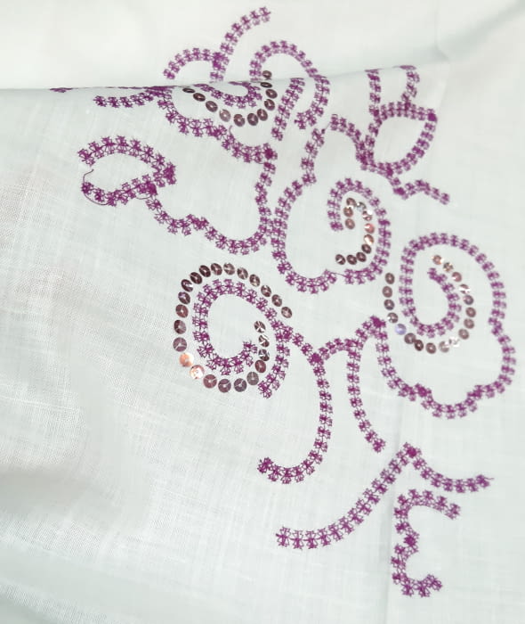 Tela Visillo lino lentejuelas malva - 2