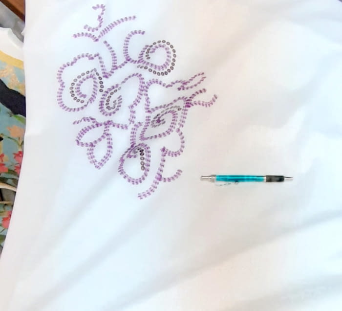 Tela Visillo lino lentejuelas malva - 3