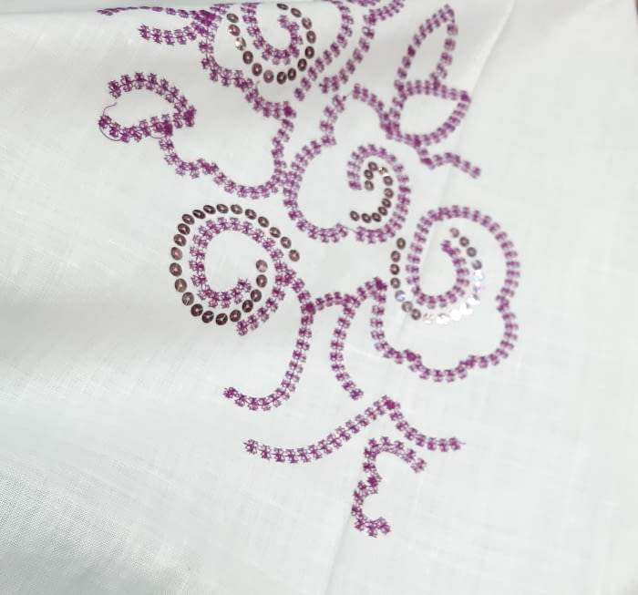 Tela Visillo lino lentejuelas malva - 4