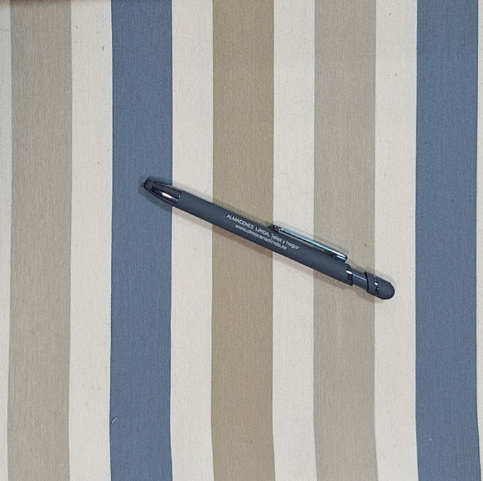 Tela tapicería Quebec Rayas azul beige 280