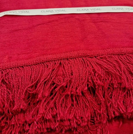 Manta roja flecos paño 130 x 170 - 4