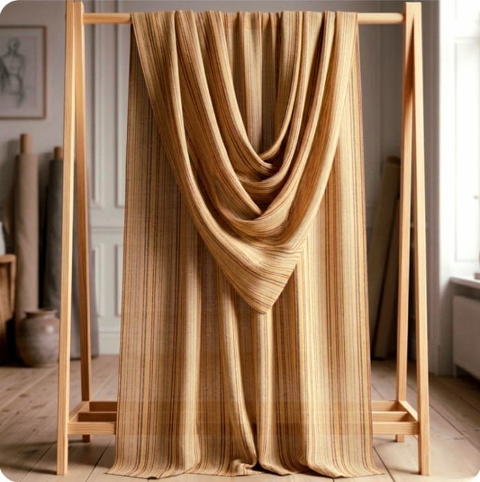 Tela por metros visillo ocre rayitas granates - 2