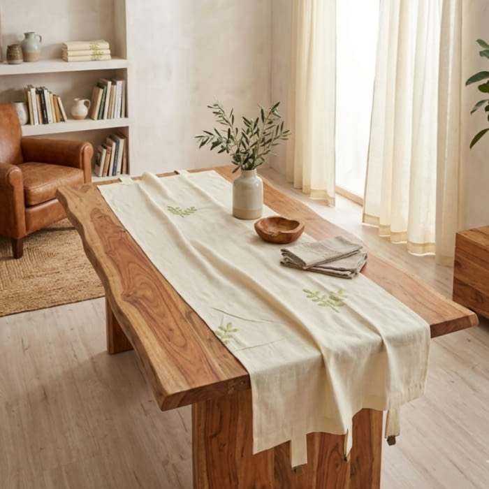 1 Visillo beige bordado verde - 2