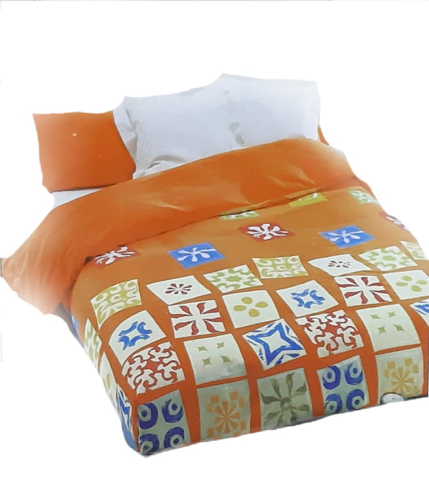 Funda nórdica algodón cuadros naranja 90