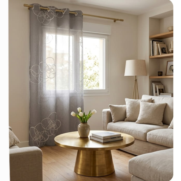 1 Visillo gris bordado ollaos
