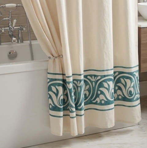 Cortina de baño loneta beige greca verde - 2