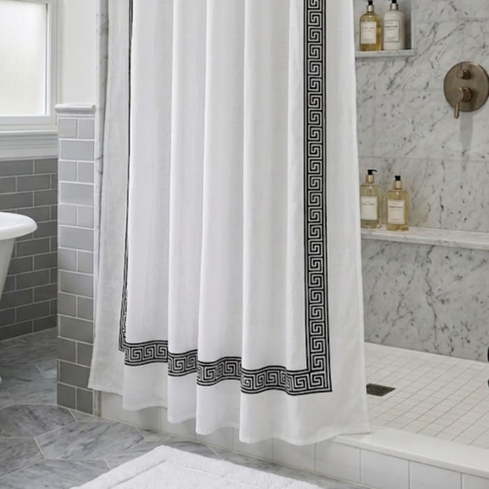 Cortinas de baño blanca greca negra - 2