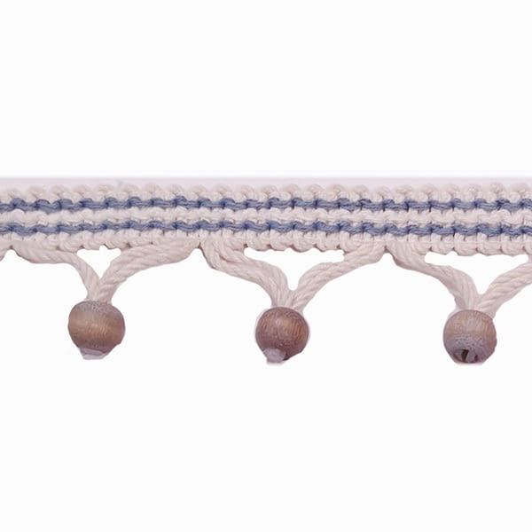 Pasamanería cruda y azul con bolas madera - 3