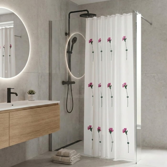 Cortina de baño flores rosa