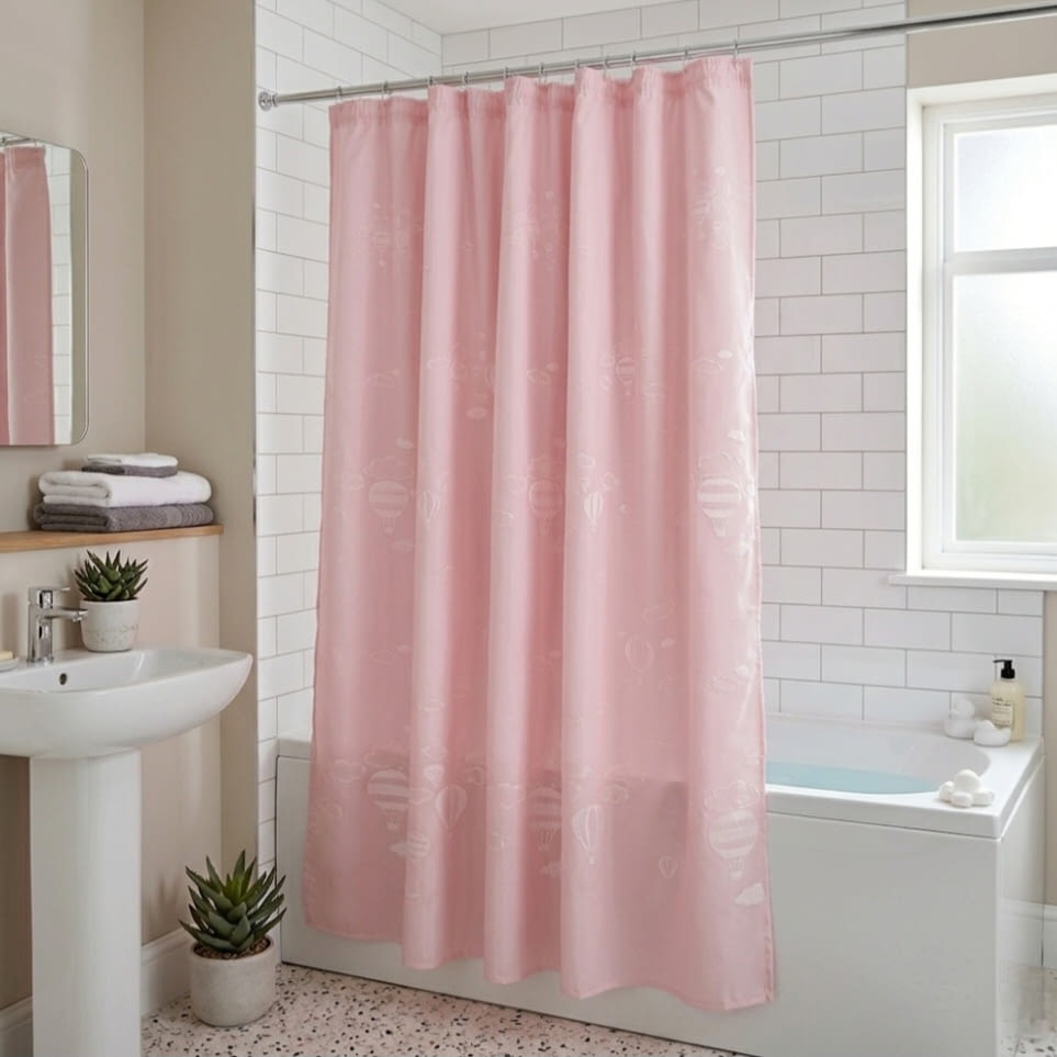 Cortina de baño infantil rosa globos