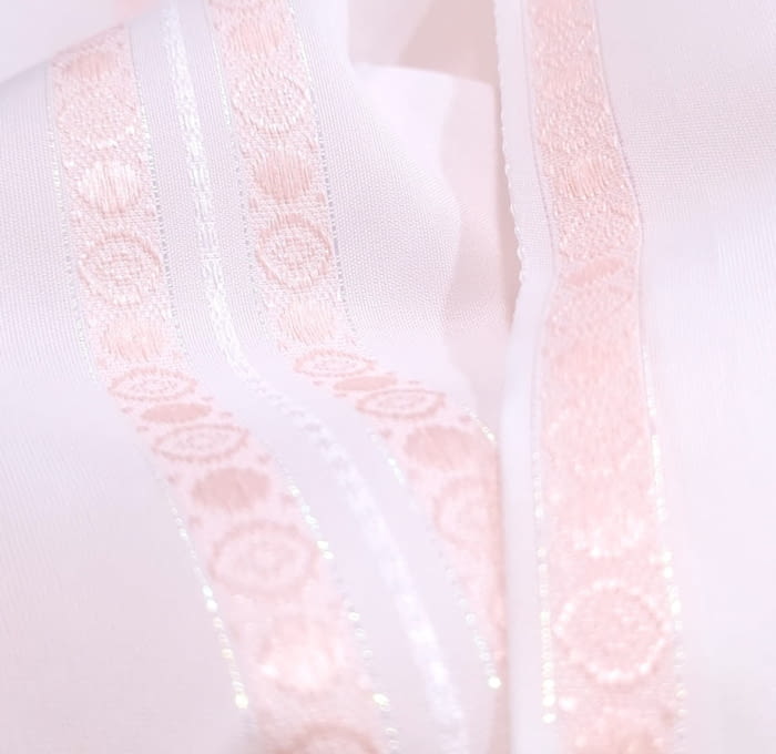 Cortina de baño blanca rayas rosa y oro - 1