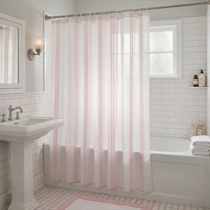 Cortina de baño blanca rayas rosa y oro - 4