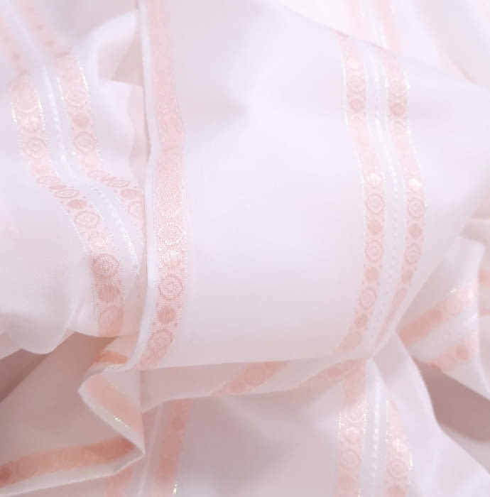 Cortina de baño blanca rayas rosa y oro - 5
