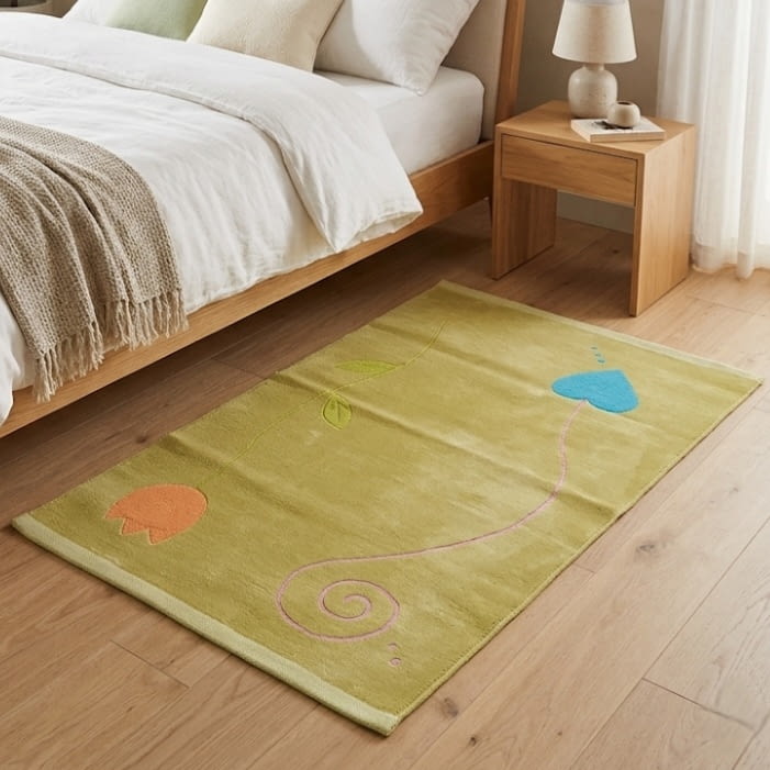 Alfombra chenilla verde corazón 60 x 90