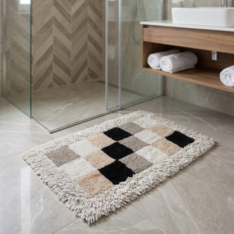 Alfombra cuadros beige 50 x 80