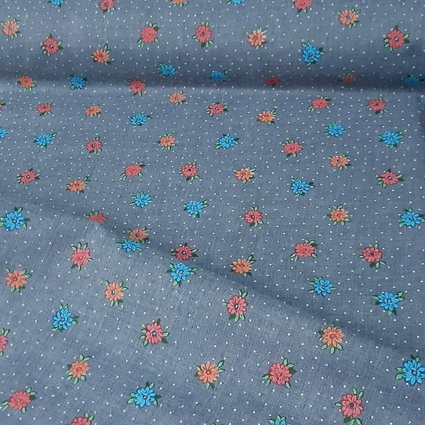 Tela Villela gris flores naranja