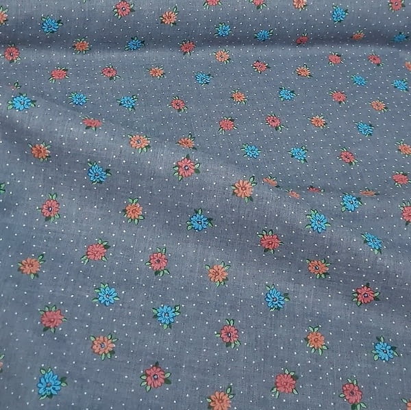 Tela Villela gris flores naranja - 4
