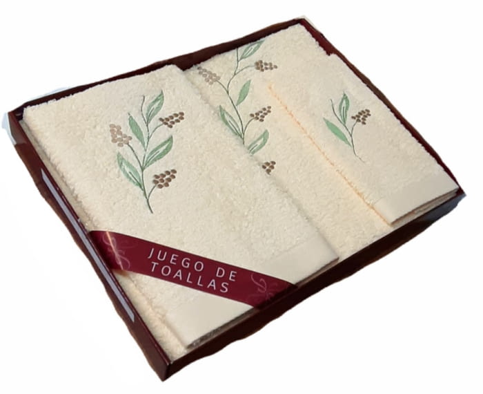 Juego de Toallas beige con bordados. 3 piezas - 3