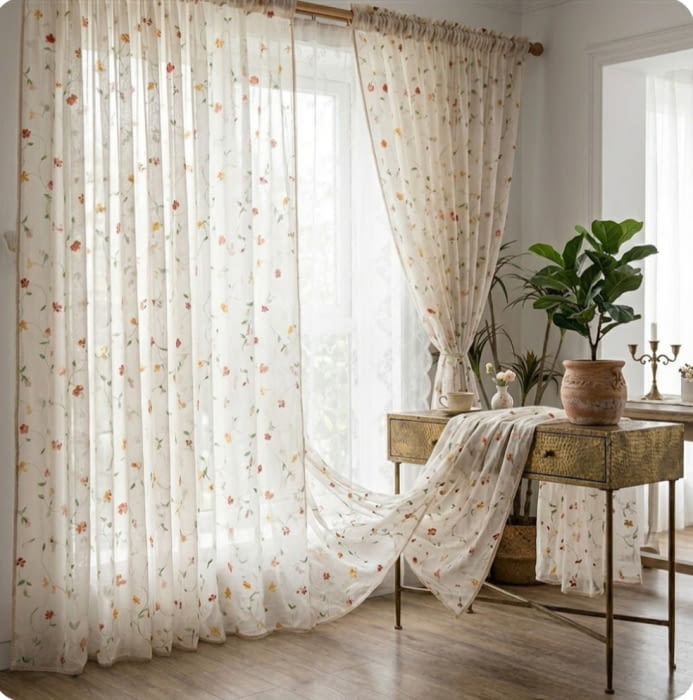 Visillo voile flores. - 2