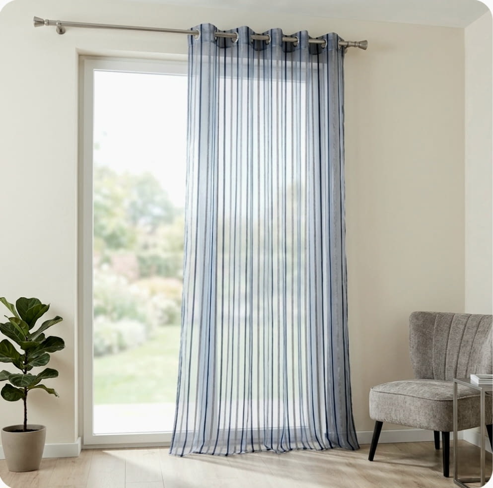 1 Visillo organza rayas chenilla azul