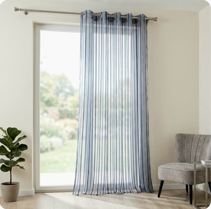 1 Visillo organza rayas chenilla azul