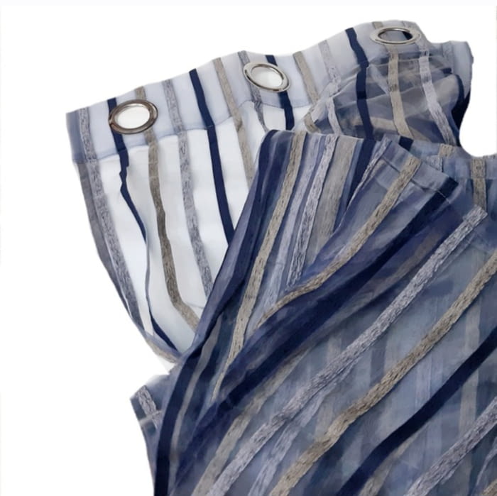 1 Visillo organza rayas chenilla azul - 1