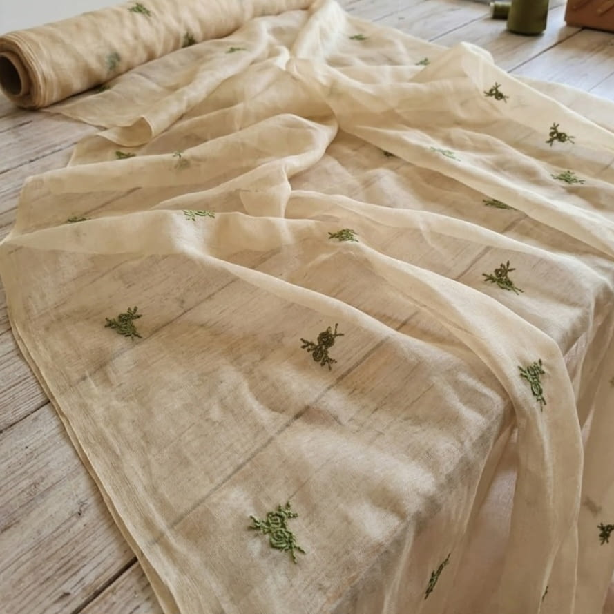 Tela visillo organza bordado verde
