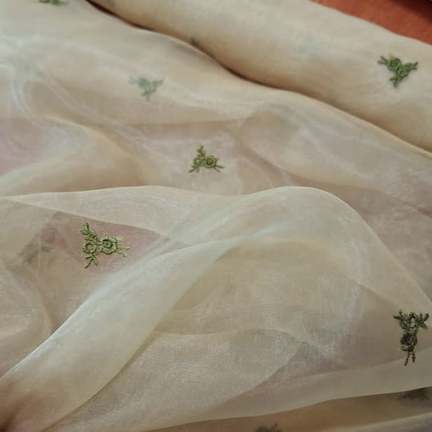 Tela visillo organza bordado verde - 1