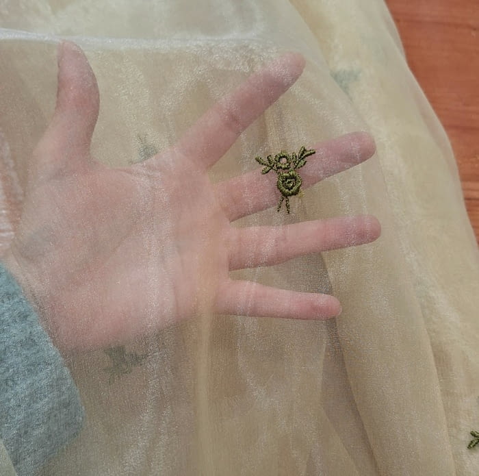 Tela visillo bordado verde - 1