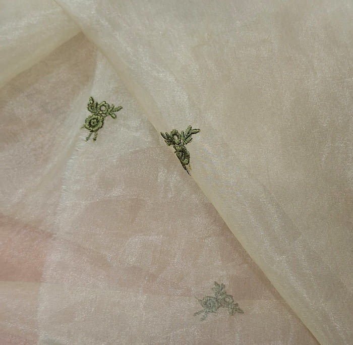 Tela visillo bordado verde - 6