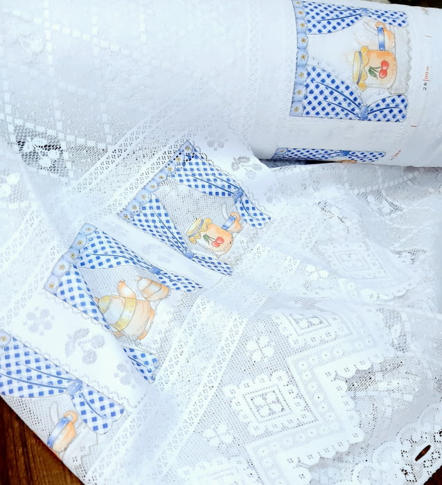 Tela visillo encaje cocina + bandó 150 altura