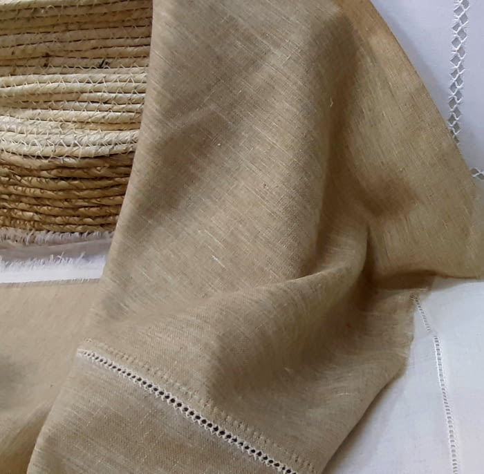 Tela visillo lino bajo marrón