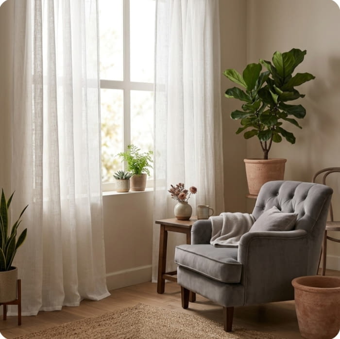 Tela visillo 40% lino blanco Ibiza - 5