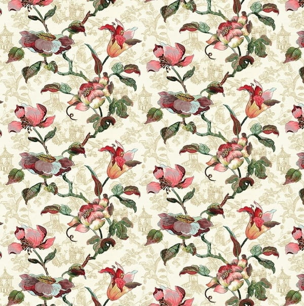 Tela flores Japón Robeco rojo 280