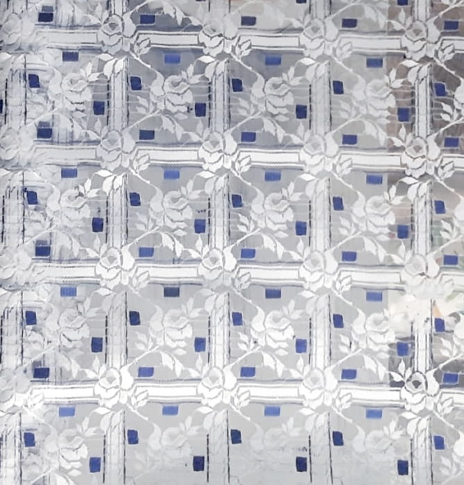 Tela encaje flores azules