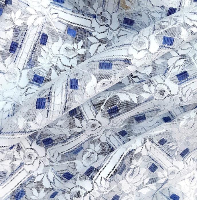 Tela encaje flores azules - 2
