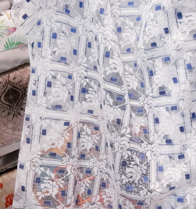 Tela encaje flores azules - 4