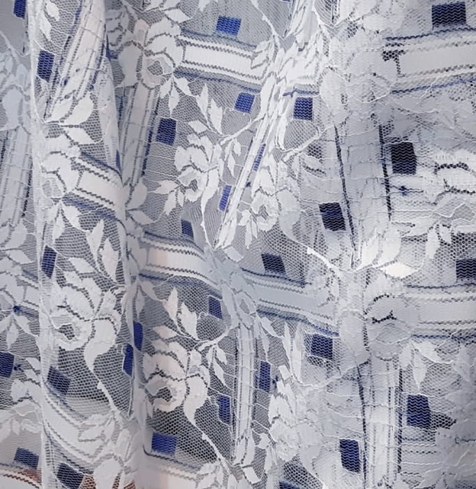 Tela encaje flores azules - 5