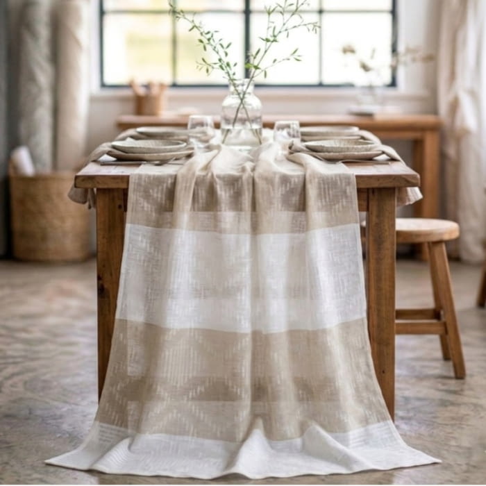 Visillo franjas beige rombos