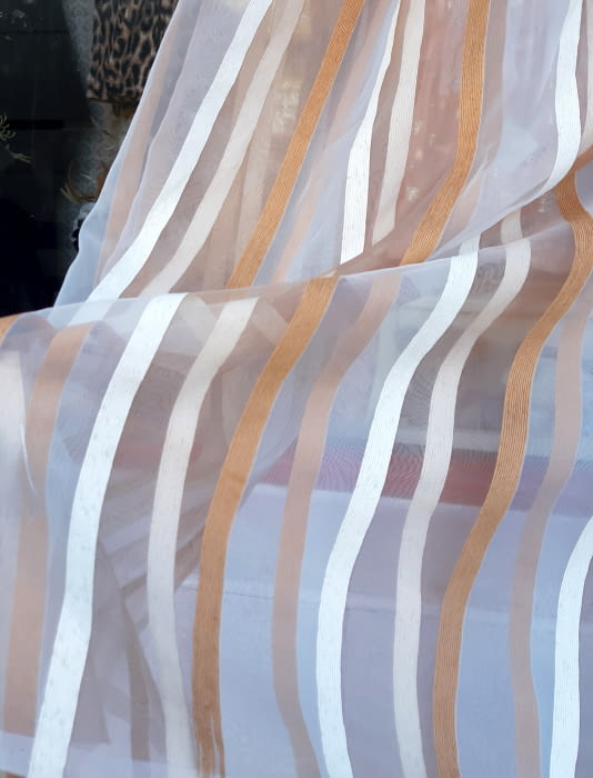 Tela visillo cristal rayas chenilla marrón - 4