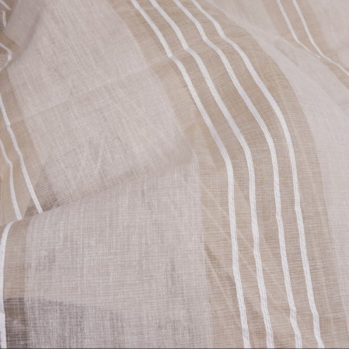 Tela visillo beige rayitas blancas - 2