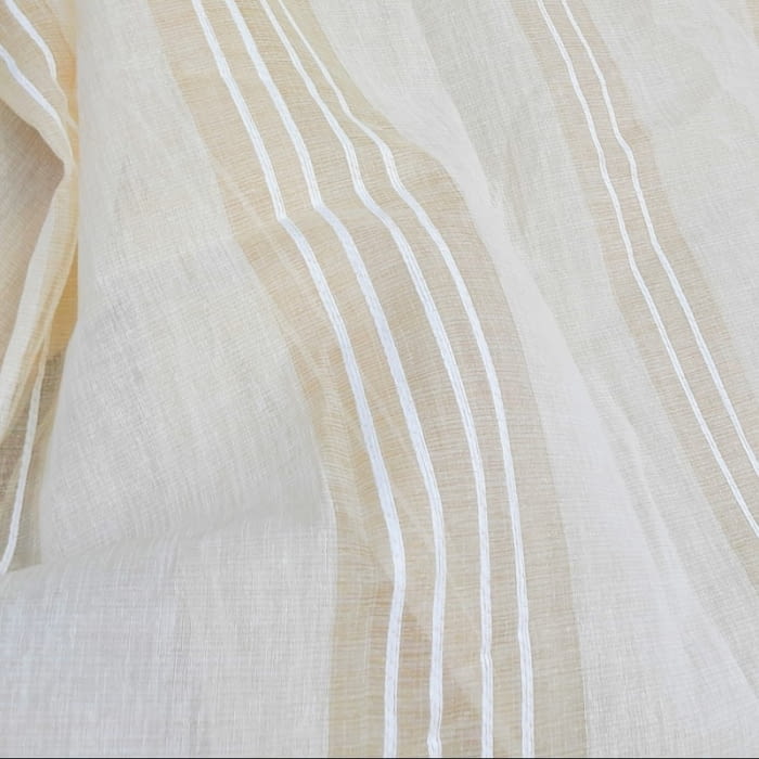 Tela visillo beige rayitas blancas - 4