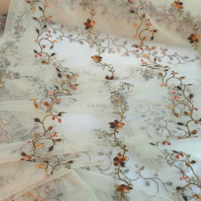 Tela visillo tul verde bordado - 1