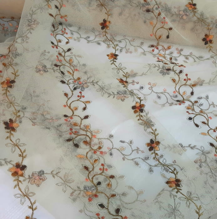 Tela visillo tul verde bordado - 3