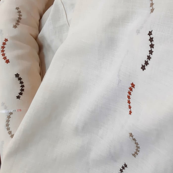 Tela visillo lino estrellitas marrones