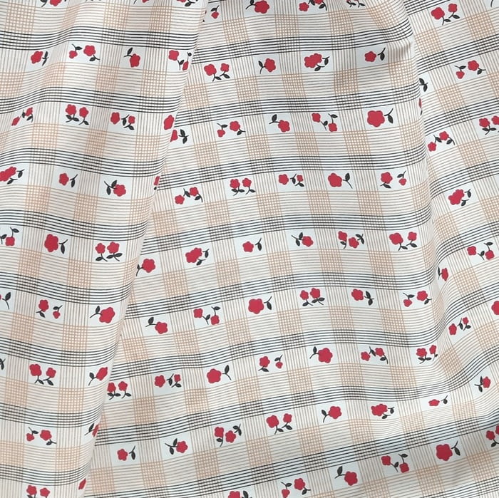 Tela vichy florecitas naranjas - 4