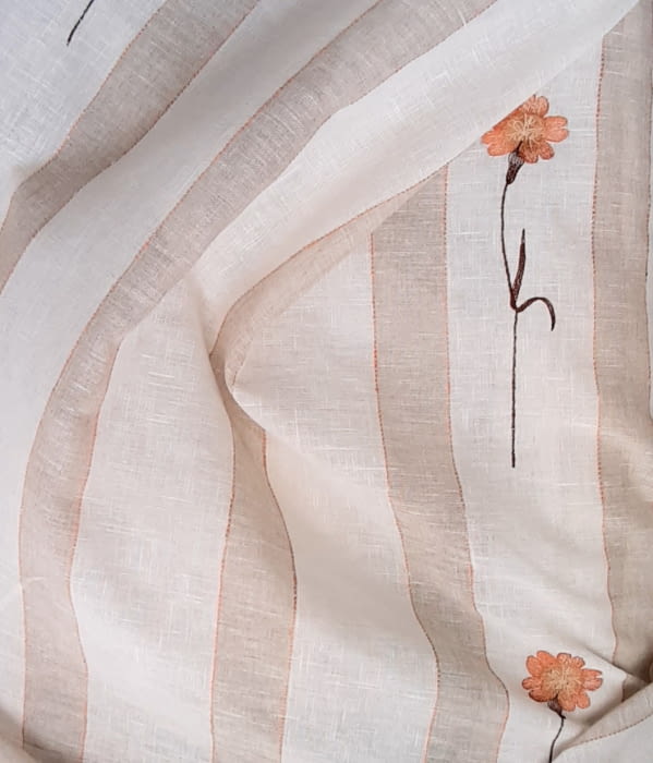 Tela visillo lino flores caldero